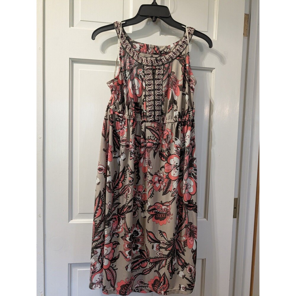 Alfani Paisley Dress Womens XL Pink Keyhole Sleeveless Beaded Stretch